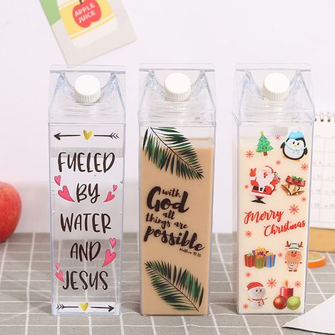 Bouteille d'eau dans une brique de lait, grande capacité, étanche, en plastique PP de qualité alimentaire, rectangulaire, gobelet transparent, 500 ml (1/5)