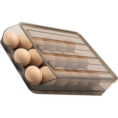Automatischer Eierkarton mit Rollen, doppelwandige transparente Aufbewahrungsbox für den Küchenkühlschrank, einlagige Einzelverpackung. (1/5)