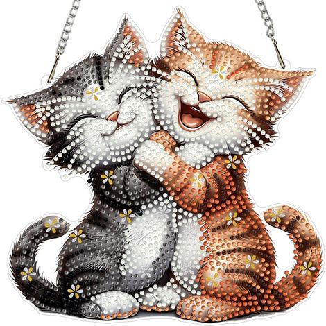 Pendentif peinture diamant avec chaîne, motif chat, kit de bricolage pour fenêtre, 20x20cm