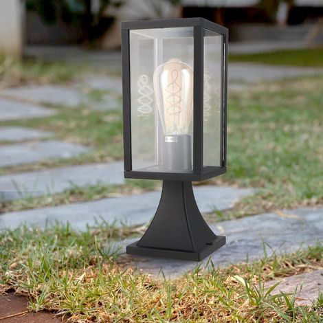 Balise LED Extérieure Série Ducte, Douille E27, IP44 Étanche, Finition Noire, Acier/Verre, Style Classique pour Jardin, Allées et Terrasses (Ampoule Non Incluse), Noir (1/5)