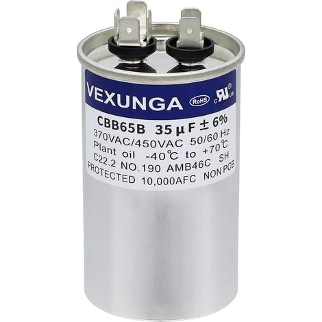 Condensateur 35uF 35 MFD 370VAC 440VAC 450VAC 50/60Hz CBB65 Condensateurs de Demarrage AC Rond pour Climatiseur Moteurs et Ventilateur (1/5)