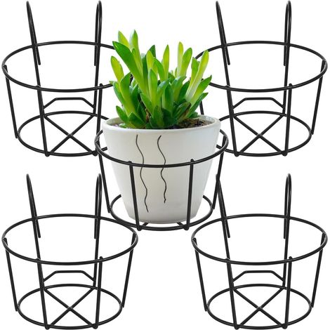 5 pièces Support Pot Fleurs Suspendu Métal Porte-plantes Rond Balcon Résistant Étagère de Rangement Pratique pour Plantes Intérieur et Extérieur (1/5)