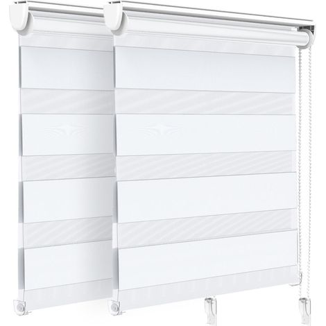 VOUNOT Set of 2 Zebra Roller Blind Double Fabric, Day and Night Translucent or Blackout Vision Curtains, White, 90 x 150 cm (1/5)