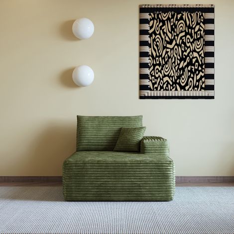 VVBV Canapé convertible, 1 place, 175 x 95 cm, velours côtelé, tissu, vert, modulable, sans montage (1/5)