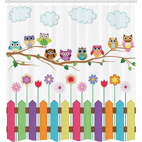 Ecleanfy - hiboux Rideau de Douche, Oiseau sur la Branche Sunny Day, Tissu Ensemble de Décor de Salle de Bain avec Crochets, 175 cm x 200 cm, Multicolore (1/4)