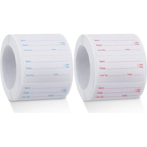 1 000 rouleaux d'étiquettes alimentaires jetables, étiquettes pour boîtes de conserve, autocollants alimentaires amovibles pour la maison, rouge et bleu (1/5)