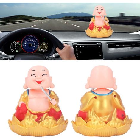 Statue de Buddha Solar Solaire automatique avec mouvements de tête - Maîtreya - Figurine décorative pour bureau, voiture, maison - Pour porte-monnaie et bonne fortune - Finition dorée (1/5)