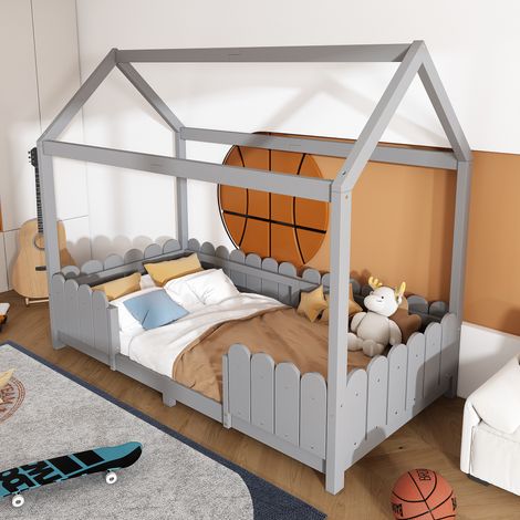 lit enfant couchage securise 90x200 bois gris OKMYHOME (1/5)