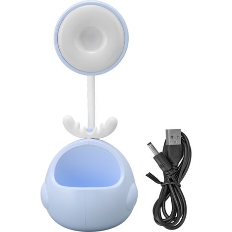 Lampe de bureau LED flexible avec bras articulé, pliable, bleue, support stylo, charge USB, veilleuse cartoon (1/5)
