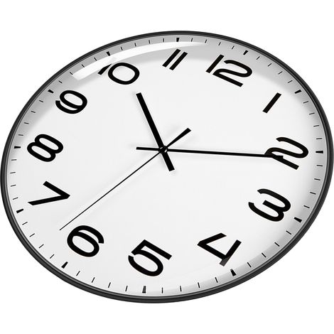 Horloge murale 12 pouces salon, horloge silencieuse quartz plastique blanc cadran noir cadre G2001, design minimaliste pour maison, horloge de bureau, pièce déco. (1/5)