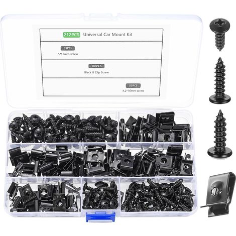 212 Pcs Vis et écrous, U Clips de Fixation Voiture, Vis de Carrosserie Autotaraudeurs, Boulons de Agrafes Carrosserie, U Clip de Fixation en Métal pour Voiture Garde-boue pare-chocs cache moteur (1/5)