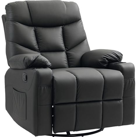 Reclining Armchair, Swivel, Faux Leather, 86 x 93 x 102 cm, Black (1/5)