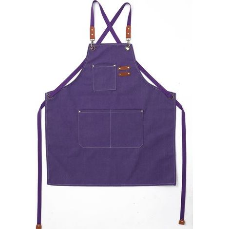(Purple) Men's Kitchen Apron, Canvas Apron with 3 Pockets, Waterproof and Adjustable, for BBQ, Restaurant, Garden, Carpentry, 78 x 68cm