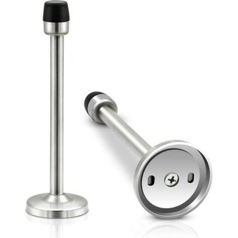 Lot de 2 butées de porte murales en acier inoxydable chromé robuste de en caoutchouc brossé pour plinthes, butées de porte extra longues avec tampon pare-chocs, protection murale argentée (1/5)
