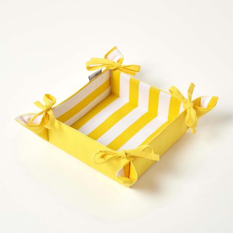 HOMESCAPES Yellow Striped Reversible Bread Basket