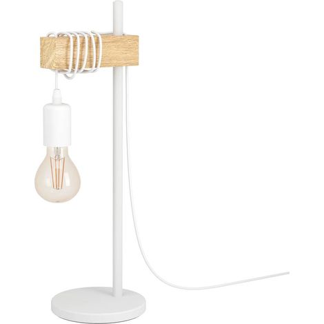 Eglo Townshend lampada da tavolo vintage, design industriale, lampada retrò, lampada da comodino in acciaio e legno, colore bianco, marrone, presa E27, interruttore incluso (1/5)
