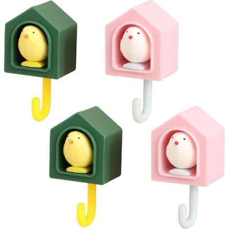 4 Pièces Animal Crochet Adhésif Plastique Créative d'oiseau Décor Enfant Crochet Adhésif Mural Accroche Tableau sans Percer pour Mur Salon Salle de Bains Décor de la Maison (1/4)