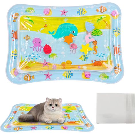 Tapis Eau Chat + 10 PCS Rustine Matelas Gonflable, Tapis Jeu Chat Gonflable, Tapis Eveil Eau Chat Épaissi, Tapis de Jeu Chat sur Le Thème de L'océan (1/5)