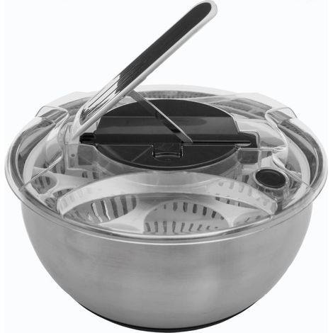 Essoreuse à levier inox 3,5 L – Dimensions 29cm x 16.5 cm – Pour salade, herbes et légumes – Système de rotation rapide (1/5)