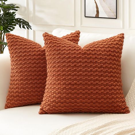 Artscope Lot de 2 Decorative Granulaire Housse de Coussin en Velours Côtelé Canapé Taie d'oreiller Géométrique Douce pour Maison Salon Chambre Canapé 40x40 cm Orange Foncé (1/4)