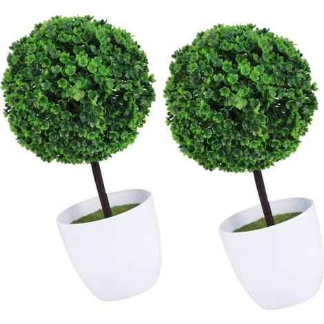 2 Pcs Topiaire Boule Artificielle, Plantes Vertes Simulées en Pot pour Décoration de Jardin et Maison (1/4)
