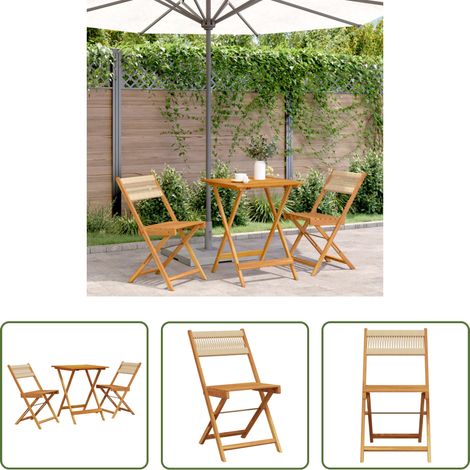 vidaXL Bois d'acacia - Ensemble de bistro 3 pcs beige polypropylène et bois massif (1/5)