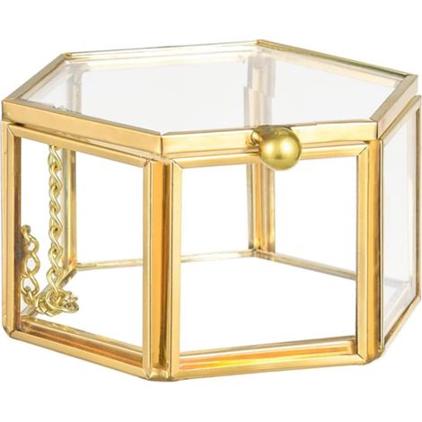 Boîte à bijoux en verre métallique, boîte à bijoux géométrique Boîte en verre à effet de serre en verre transparent (1/3)