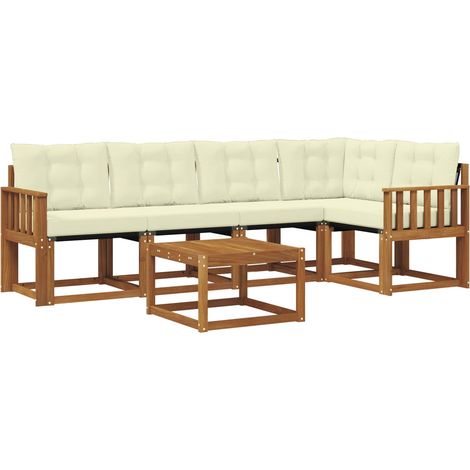 Outdoor Sofa Set with Cushion 6 pcs Natural and Cream vidaXL