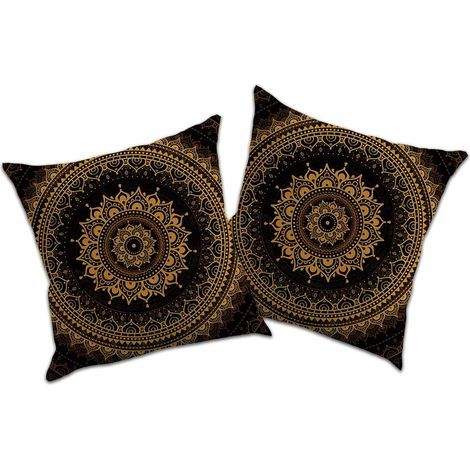 2 taies d'oreiller aspect lin pour coussins déco, coussins, coussins de canapé, housses de coussin, imprimés mandala et style ethnique (mandala vintage 1, 50x50 cm) (1/4)