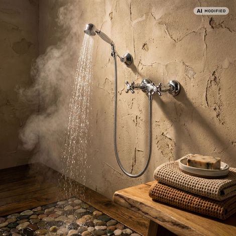PaulGurkes Robinet de douche mélangeur à deux poignées avec support de douche rétro (1/5)