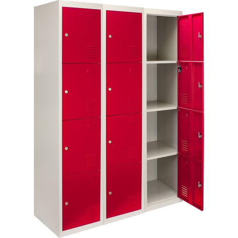 3 x Fächerschrank Umkleideschrank Schließfach Spind Schrank Metallschrank Rot