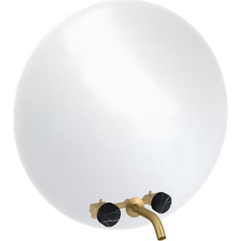Espejo LED redondo de 3 orificios + mezclador de lavabo empotrado de 3 orificios JACOB DELAFON Grands Boulevards mármol storm y latón cepillado