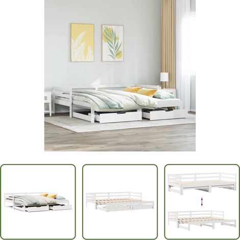 vidaXL Ausziehbare Matratze - Tagesbett mit Schubladen Weiß 90x200 cm Kiefernholz (1/5)