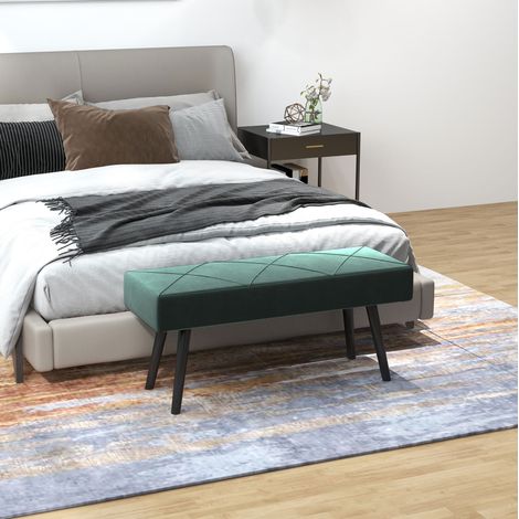 Banco acolchado efecto terciopelo verde 100 x 36 x 45 cm, patas de acero, carga máx. 120 kg HAVRYA (1/5)