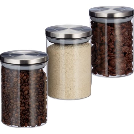 Paquete de 3 frascos de vidrio de 600 ml con tapa (1/5)