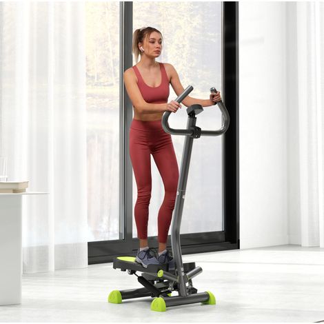 Stepper fitness con LCD y asas, carga máx. 100 kg, acero y ABS, gris y verde DESVIAE (1/5)