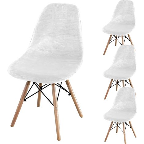 Set of 2/4/6 Mid-Century Modern Dining Chair Covers – Armless Chair Covers for Kitchen, Dining Room (White, Set of 4) (1/5)