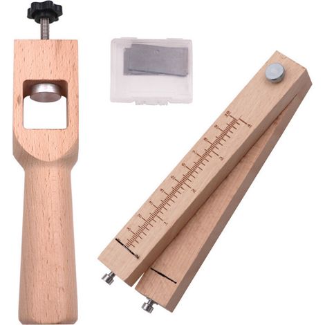 Utensili per il taglio della pelle, utensile da taglio regolabile con cinturino in pelle in legno, taglierina fai da te con 5 lame (1/4)