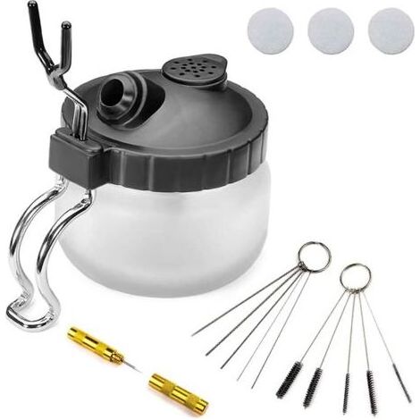 Kit de nettoyage de pistolet pulvérisateur 4 pièces, bombe de nettoyage de pistolet pulvérisateur avec tampon de filtre à air et support, aiguille de nettoyage de buse, 5 brosses, 5 aiguilles de débou (1/4)