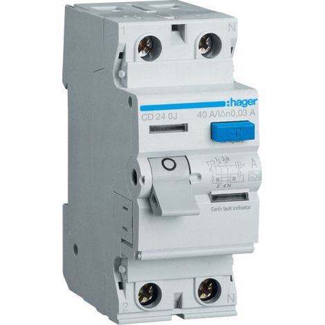 Hager – Interrupteur différentiel 40A – Type AC – Courbe de déclenchement C – Tension 230V – Protection contre les surcharges
