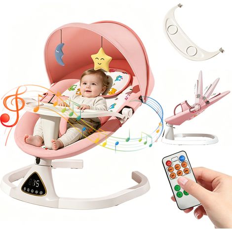 Balançoire électrique pour bébé, Transat bebe avec Télécommande, chaise berçante, Rideaux en gaze, Minuterie, Bluetooth, 5 Vitesses (1/5)