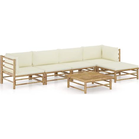 Maison Exclusive - Set Divani da Giardino 6 pz con Cuscini Bianco Crema in Bambù (1/5)