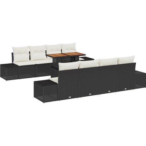 Garden Sofa Set with Storage 9 pcs Black Poly rattan vidaXL