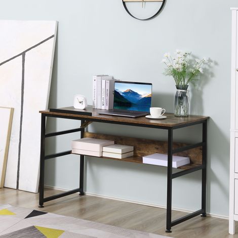 Mesa de dibujo/escritorio para ordenador HOMCOM de diseño industrial con inclinación, tablero elevable y estante, fabricada en aglomerado con acabado de madera envejecida y acabado de metal negro. (1/5)