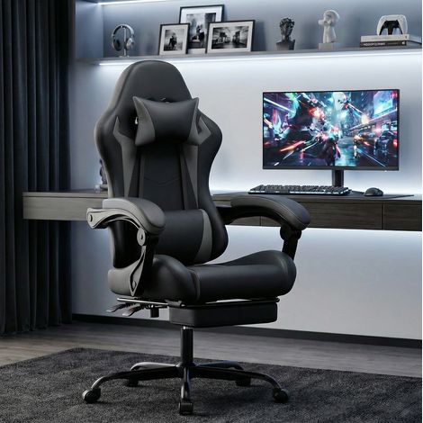 sedia gaming ergonomica reclinabile PVC nero grigio OKMYHOME (1/3)