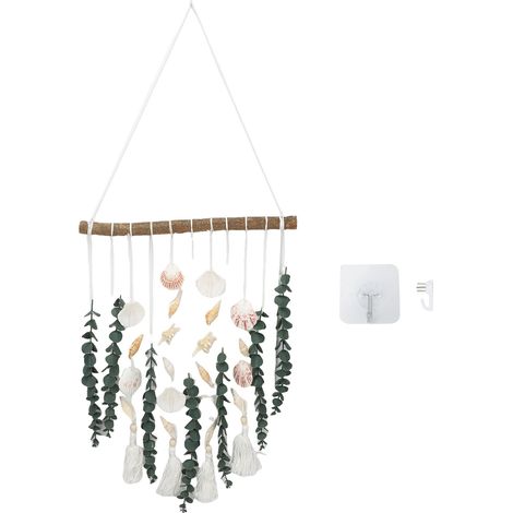 Suspension murale eucalyptus plante artificielle feuillage faux – Bohème avec bâton bois chambre salon déco style A, décoration (1/2)