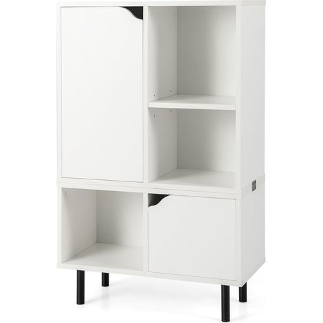 GOPLUS Bibliothèque 30x60x96,5CM-2 Armoires Modulables et Empilables-Etagères Réglables-2 Kits Anti-basculement Blanc (1/5)