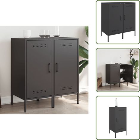 The Living Store Sideboards 2 Stk. Schwarz 36x39x79 cm Stahl - Industrielles Design - Sideboard - Regal - Aufbewahrung - Wohnraum (1/5)