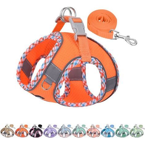 BelleRise – Ausbruchsicheres Hundegeschirr, Anti-Zug-Weste mit Leine, atmungsaktives Mesh, reflektierende Streifen, orangefarbenes Geschirr, Größe M (1/5)