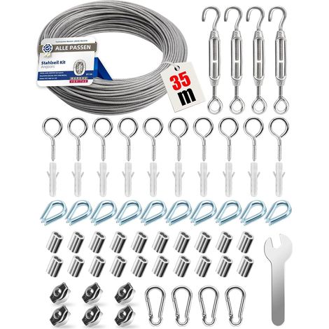 65 x 35 m Stainless Steel Cable Rope Tensioner 304 Stainless Steel with Grommets - Supports for Climbing Plants, Clotheslines, Hanging Lights (1/5)